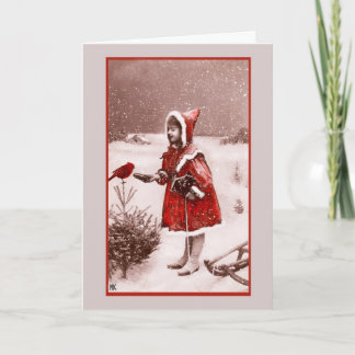 Roter Kardinal Vintage französische Grußkarte Feiertagskarte