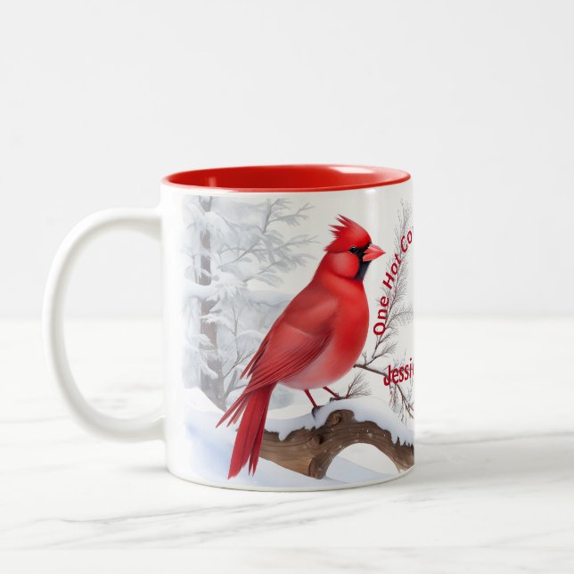 Roter Kardinal-Vogel-Individuelle Name und Text au Zweifarbige Tasse (Links)