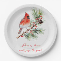 Roter Kardinal-Vogel Weihnachten Papier-Teller