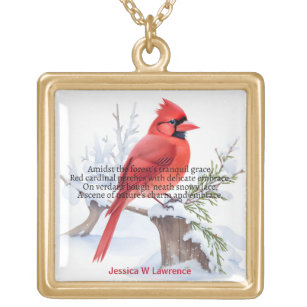 Roter Kardinal Vogelgesang auf einem Baum im Schne Vergoldete Kette