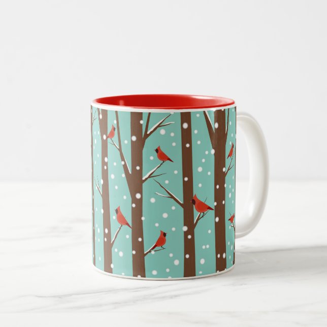 Roter Kardinal Vogelwelt Winterwald Zweifarbige Tasse (VorderseiteRechts)