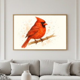 Roter Kardinal Wasserfarbenportrait Poster
