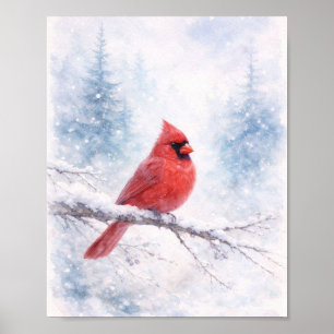 Roter Kardinal Winter Aquarell-Kunst Druck Poster