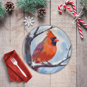 Roter Kardinal Winter Aquarell Pappteller