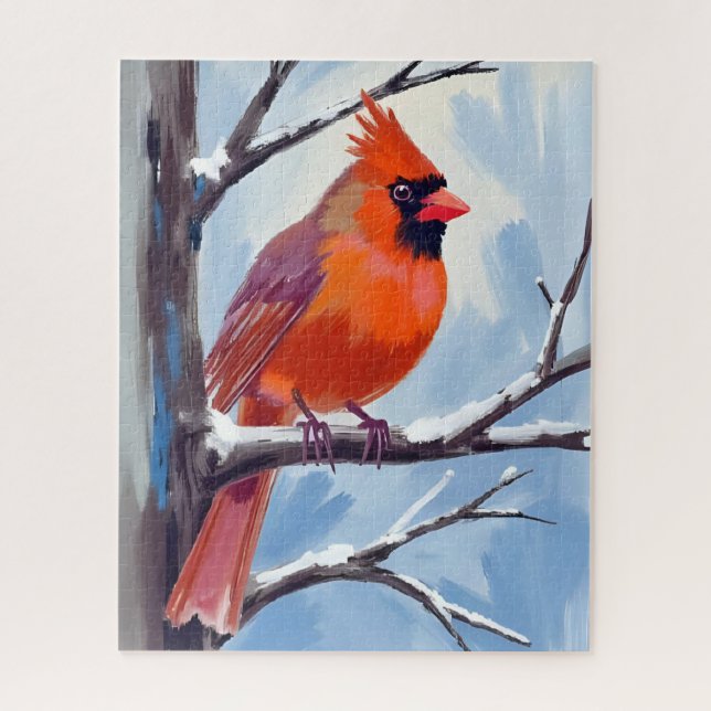 Roter Kardinal Winter Aquarellmalerei (Vertikal)