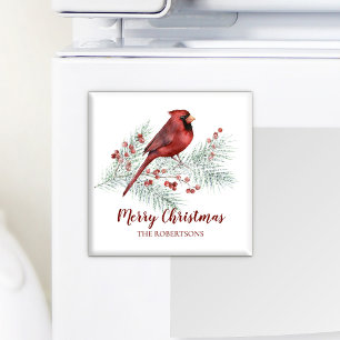 Roter Kardinal Winter Pine Berries Frohe Weihnacht Magnet
