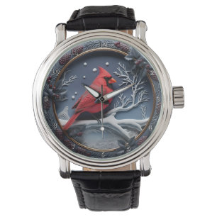 Roter Kardinal Winter Schnee Armbanduhr