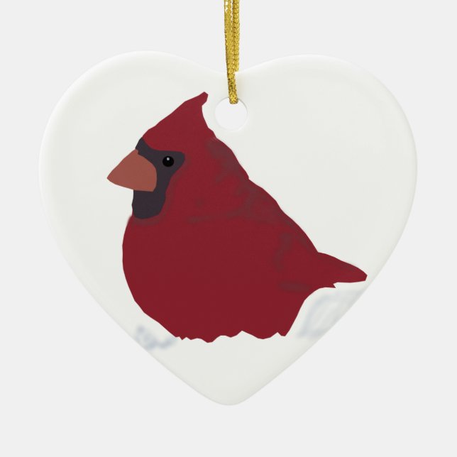 Roter Kardinal Winterschnee Keramik Ornament (Vorne)