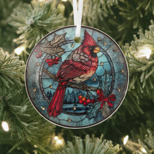Roter Kardinal-Winterszene Ornament Aus Glas