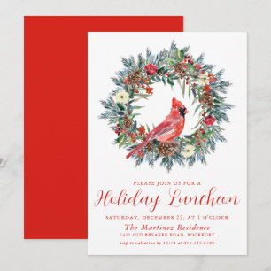 Roter Kardinal Wreath Holiday Luncheon Einladung
