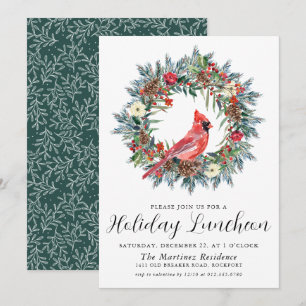 Roter Kardinal Wreath Holiday Luncheon Einladung