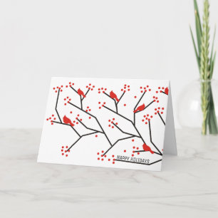 Roter Kardinal, Zweig & Beeren Weihnachtsfeiertage Feiertagskarte