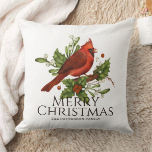 Roter Kardinals-Holly-Weihnachtsname Geschenk Kissen