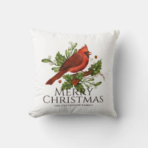 Roter Kardinals-Holly-Weihnachtsname Geschenk Kissen