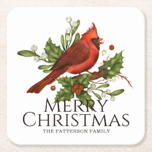 Roter Kardinals-Stechpalmen-Weihnachtsname Geschen Rechteckiger Pappuntersetzer