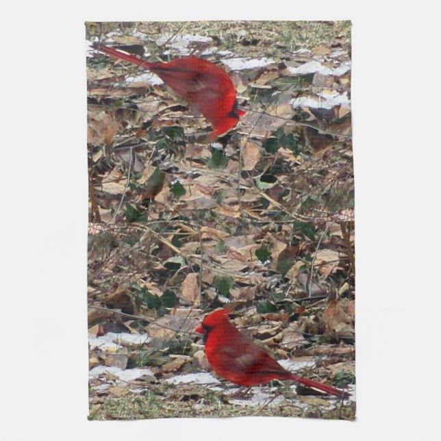 Roter Kardinals-Vogel im Blätter Küchentuch (Vertikal)