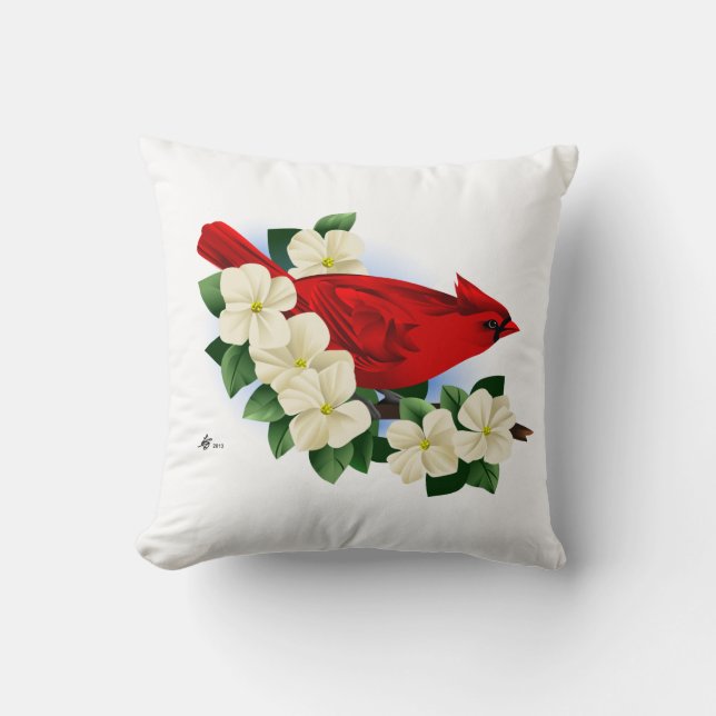 Roter Kardinals-Vogel Kissen (Vorderseite)