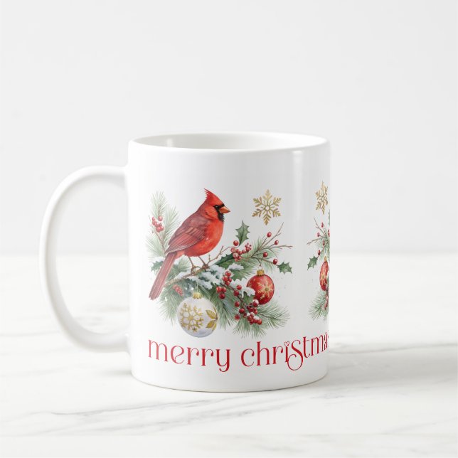 Roter Kardinals-Weihnachts-Stechpalmenstrauß Kaffeetasse (Links)