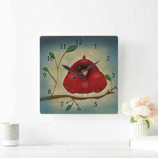 Roter Kardinalvogel Quadratische Wanduhr