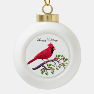 Roter Kardinalvogel zur Weihnachtszeit Keramik Kugel-Ornament