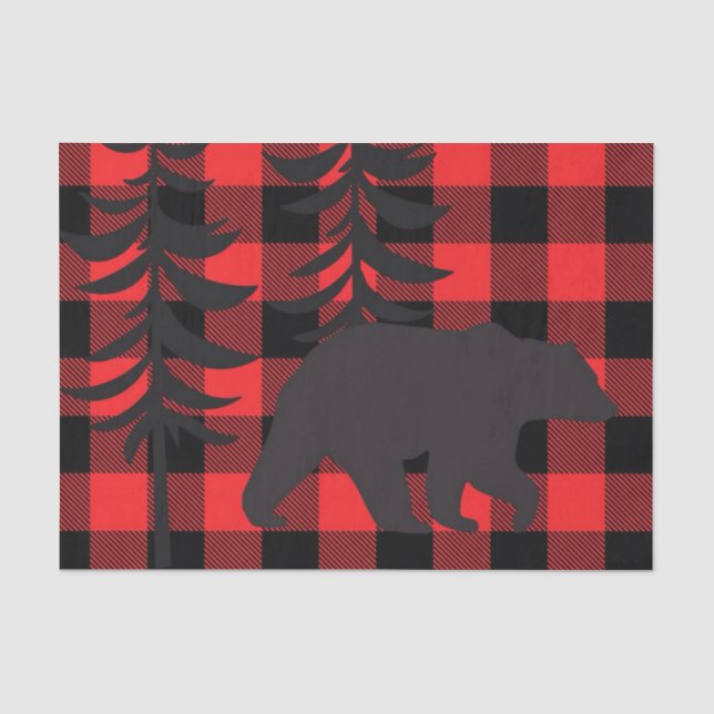 Roter Karierter Bär Silhouette Seidenpapier (Vorderseite)