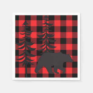 Roter Karierter Bär Silhouette Serviette