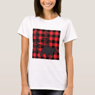 Roter Karierter Bärenmuster T-Shirt
