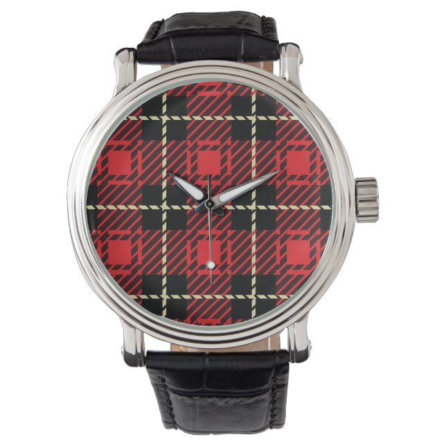 Roter Karierter Hintergrund Armbanduhr (Vorderseite)