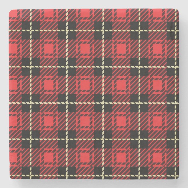Roter karierter Hintergrund Steinuntersetzer (Vorderseite)