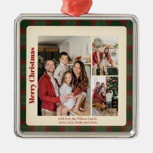Roter karierter Klassiker 3 Fotos Weihnachten Ornament Aus Metall