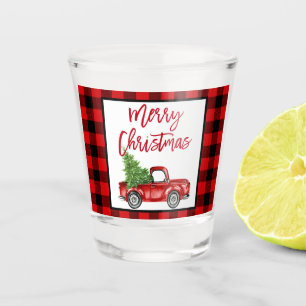 Roter Karierter Pinsel Vintager Lauf Weihnachten Schnapsglas