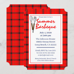 Roter Karierter Sommer GRILLEN Einladung