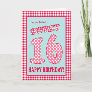 Roter Karo-Polka-Bonbon-16. Geburtstag für Nichte Einladung