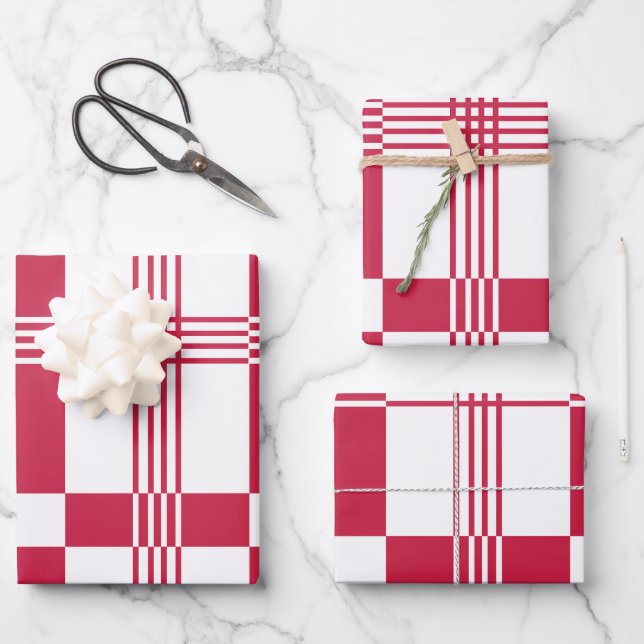 Roter Karo Tartan Streifen Geschenkpapier Set (Vorderseite)