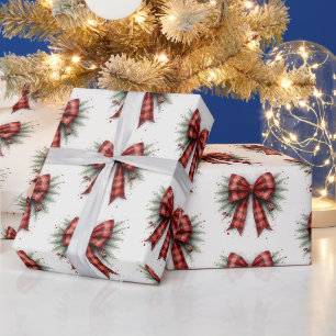 Roter Karo-Wasserfarben-Weihnachtsbogen Geschenkpapier