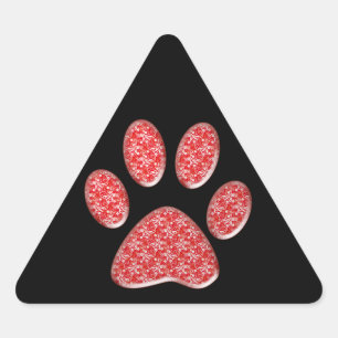 roter Katzenpfotenabdruck Dreieckiger Aufkleber