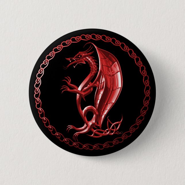 Roter keltischer Drache-Knopf Button (Vorderseite)
