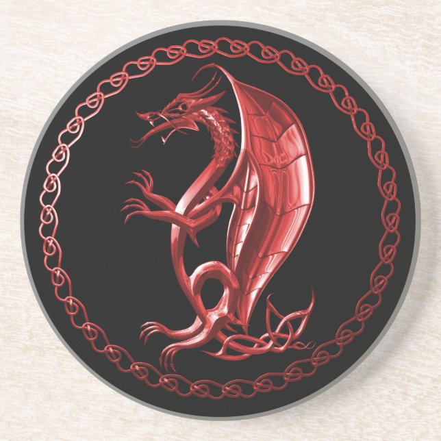 Roter keltischer Drache Sandstein Untersetzer (Vorne)