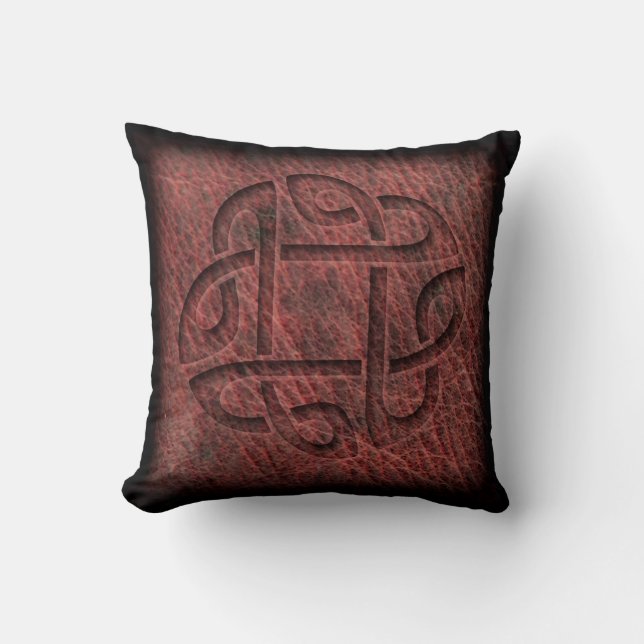 Roter, keltischer Knoten auf Leder mit Prägung Kissen (Vorderseite)