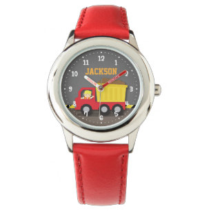 Roter Kipper-LKW Konstruktionsjunge Personalisiert Armbanduhr