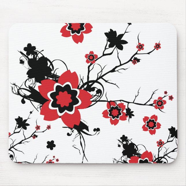 Roter Kirschblüten-Kirschblüte-Entwurf Mousepad (Vorne)