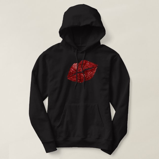 Roter Kissenstift Glitzer, Lips Kiss Red Lips V Hoodie (Design vorne)