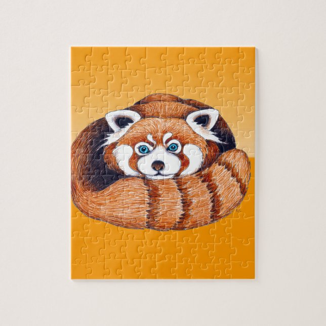 Roter kleiner Panda auf Orange (Vertikal)