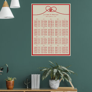 Roter Knoten Doppeltes Glück Hochzeits-Sitzordnung Poster