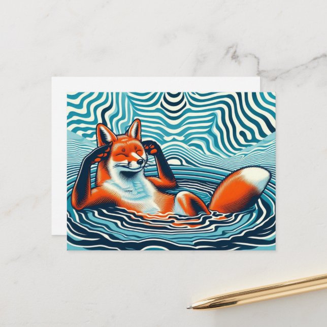 Roter Kohlfuchs in einem Pool Postkarte (Vorderseite/Rückseite Beispiel)