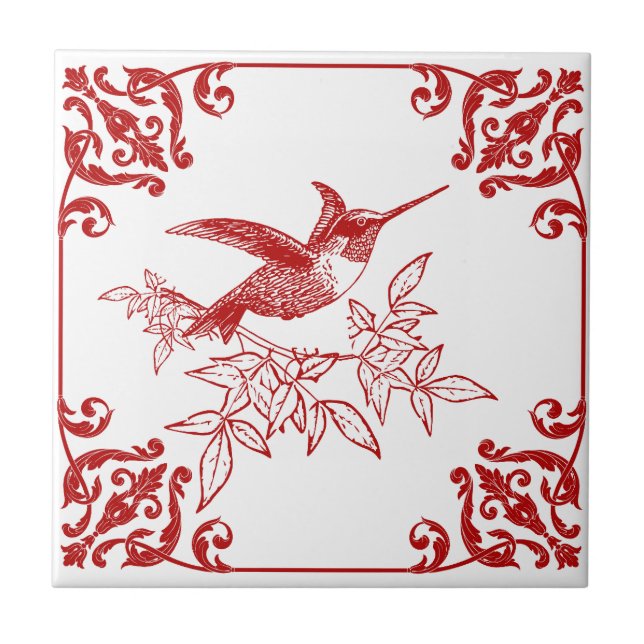 Roter Kolibri Dekor Keramikfliese (Vorderseite)