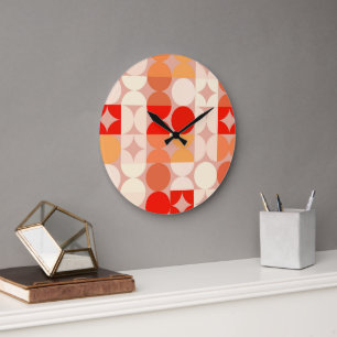 Roter Korallenrot Rosa Rosa Retro Art Muster Große Wanduhr
