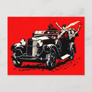 Roter Krampus entführt Frauen Auto Postkarte
