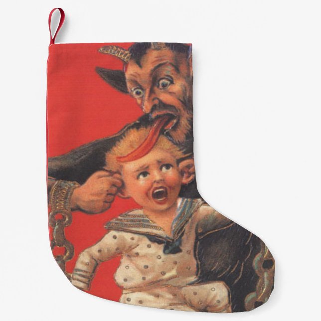 Roter Krampus Pulling Boys Ohren Kleiner Weihnachtsstrumpf (Vorderseite)