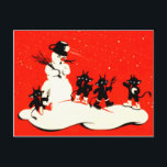 Roter Krampus Schneeball-Kampf-Schneemann-Schalter Feiertagspostkarte<br><div class="desc">Vintager Krampus Weihnachtsdruck</div>